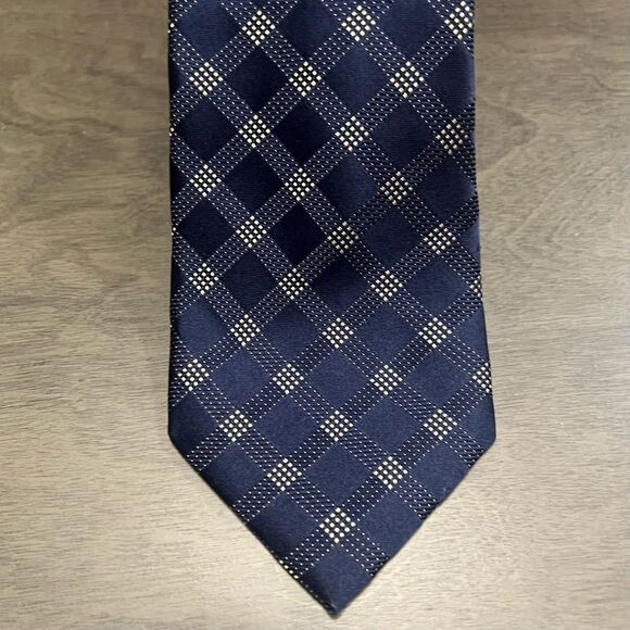 2for25 Michael Kors Silk Men Tie Blue Beige Plaid Check Classic Designer Necktie - Picture 9 of 16